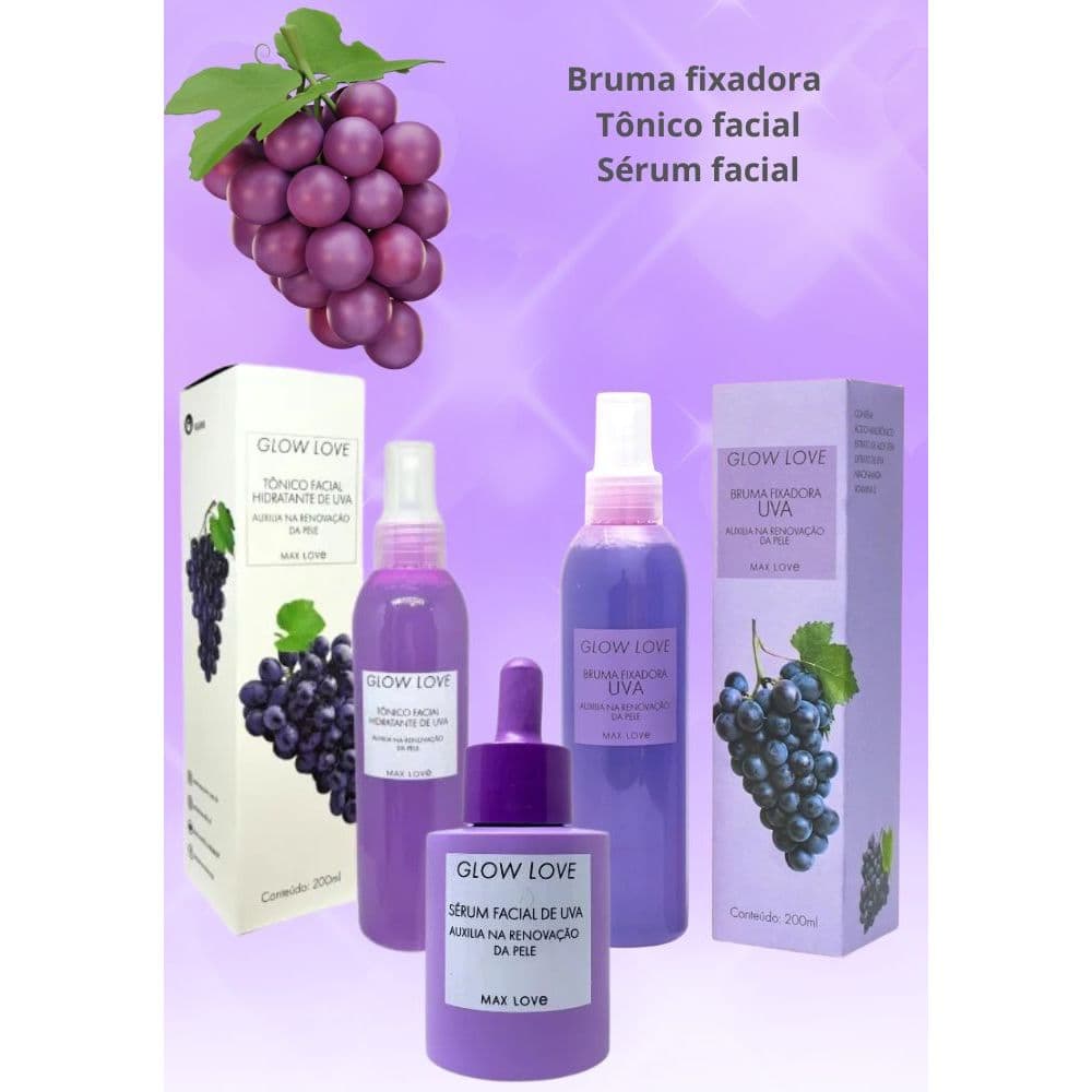 Tônico Facial sérum Facial e Bruma Fixadora Glow Love Uva Max  Love