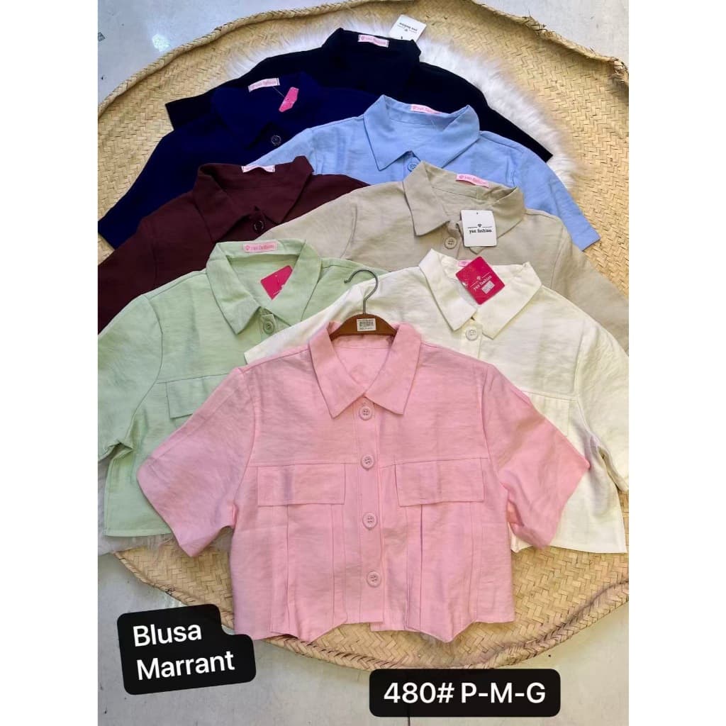 YAN FASHION Camisa Cropped Marrant Botões Elegante Tendência Moda