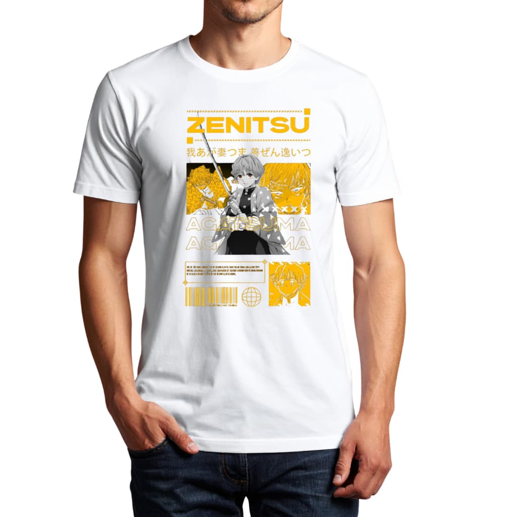 Camiseta Camisa Zenitsu Demon Slayer Branca