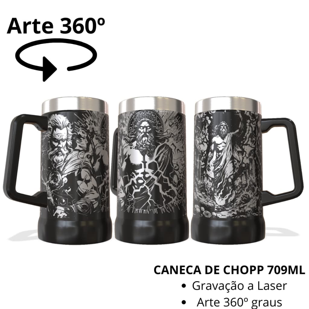Caneca Térmica de Chopp 709ml com arte 360º graus Personalizado a Laser Tema: ZEUS COPO 1200ML LONG NECK 6EM1 CUIA OVO