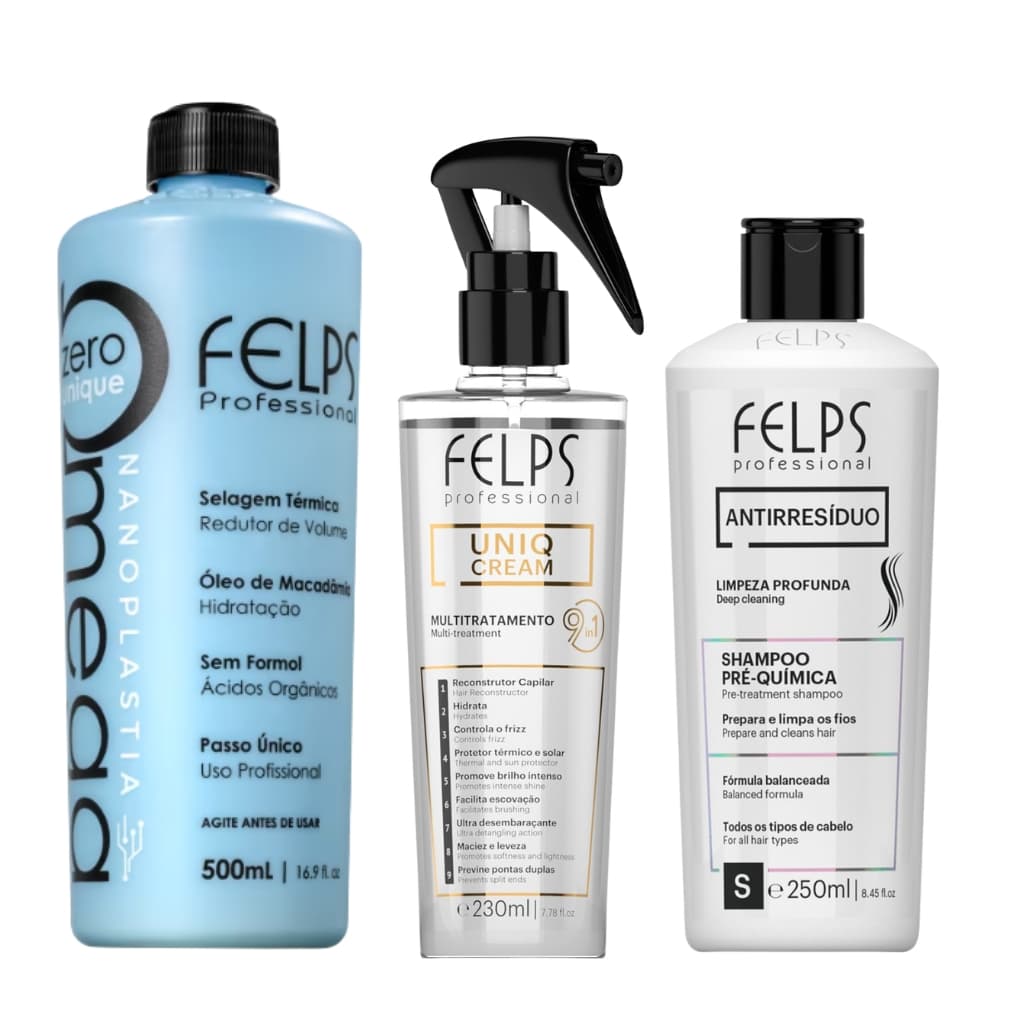 Felps Selagem Omega Zero Sensitive + Shampoo Antirresíduo + Uniq 9 in 1