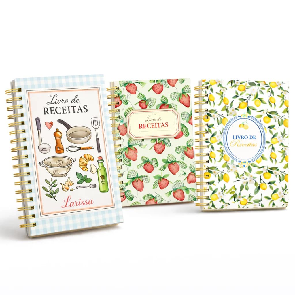 Livro de Receitas Inteligente Personalizado com Nome Capa Dura 100 Folhas Caderno Receita