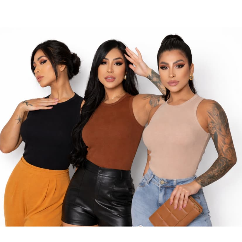 Regatas Feminina Canelada Premium – Blusa Não Transparente Modela o Corpo Preta Marrom Nude e Preto