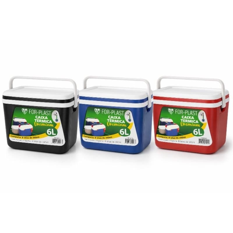 Caixa Térmica 6 Litros Premium – Mantém Gelado | Vermelha, Azul, Preta e Cinza