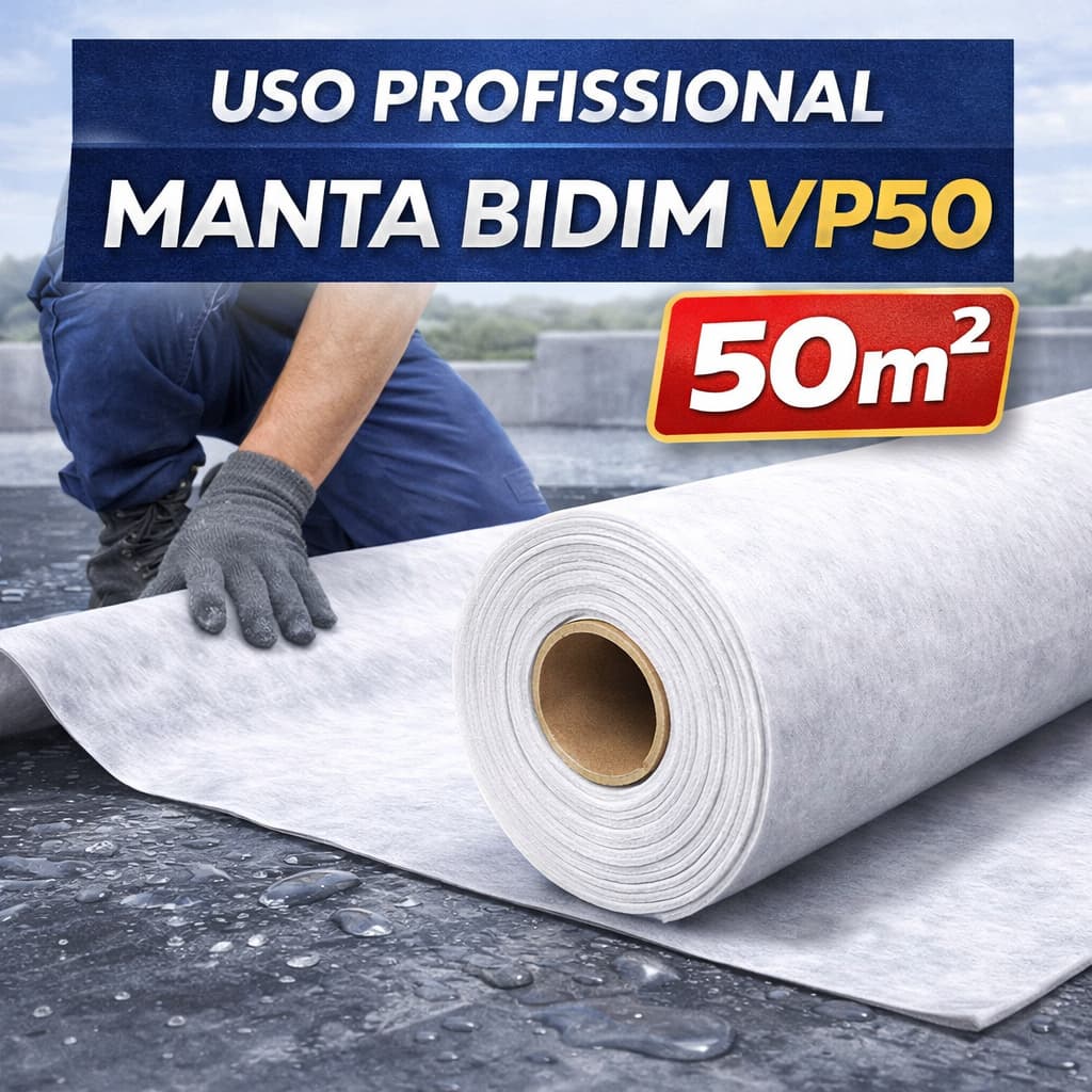 Manta Estruturante 50m² Bidim VP50 Impermeabilizante Tinta Emborrachada Reforço Laje Véu Poliéster
