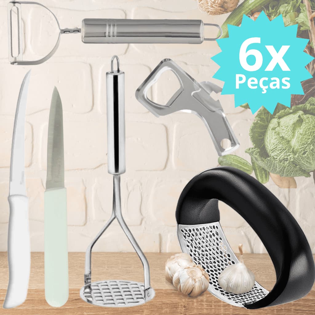 Facas Descascador Amassador Batata Alho Abridor de Latas 2 Faquinhas Filetar Cozinha Utensílios