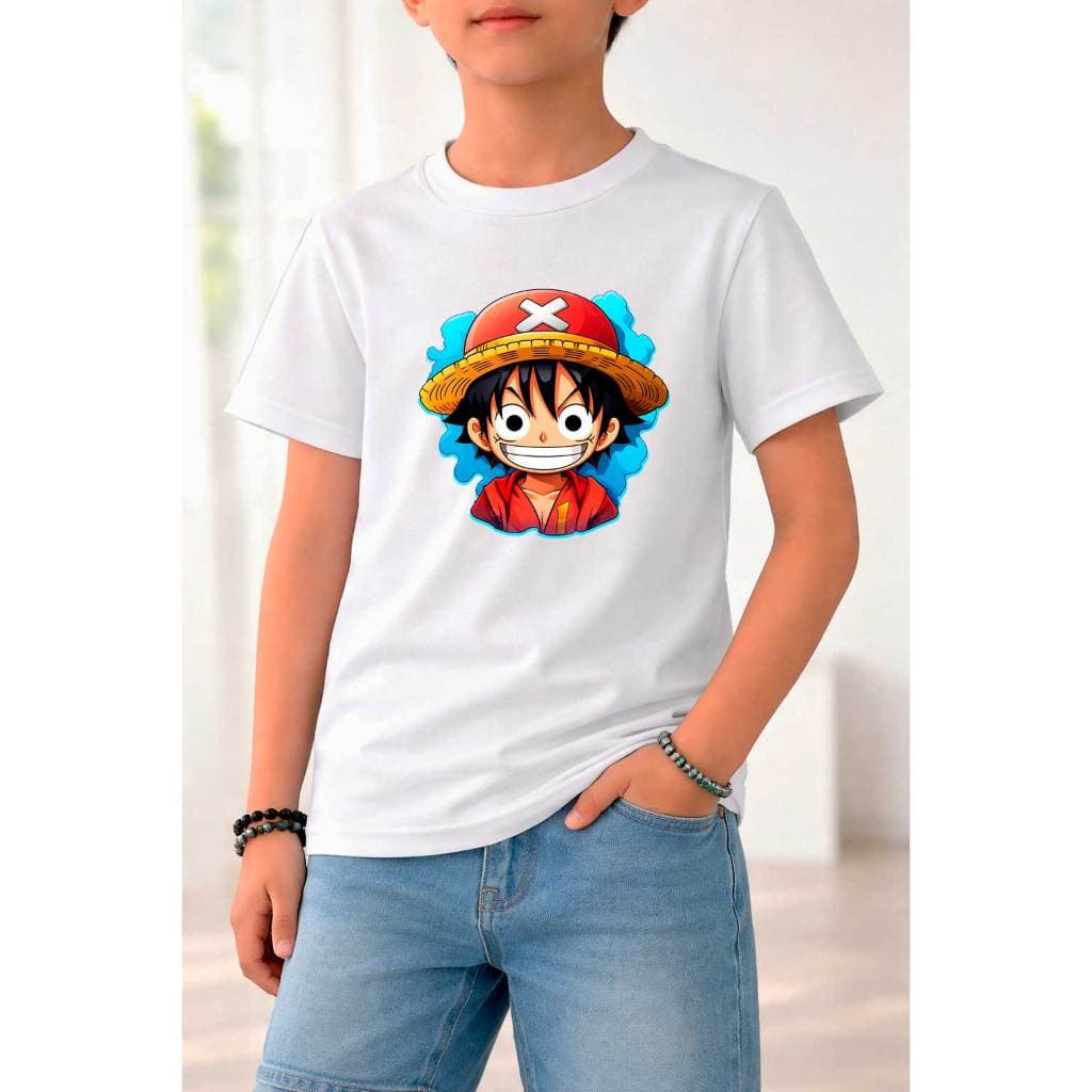 Camiseta Infantil Meninos Moda Street Blusa Juvenil Estampada Luff Marinheiro Pirata