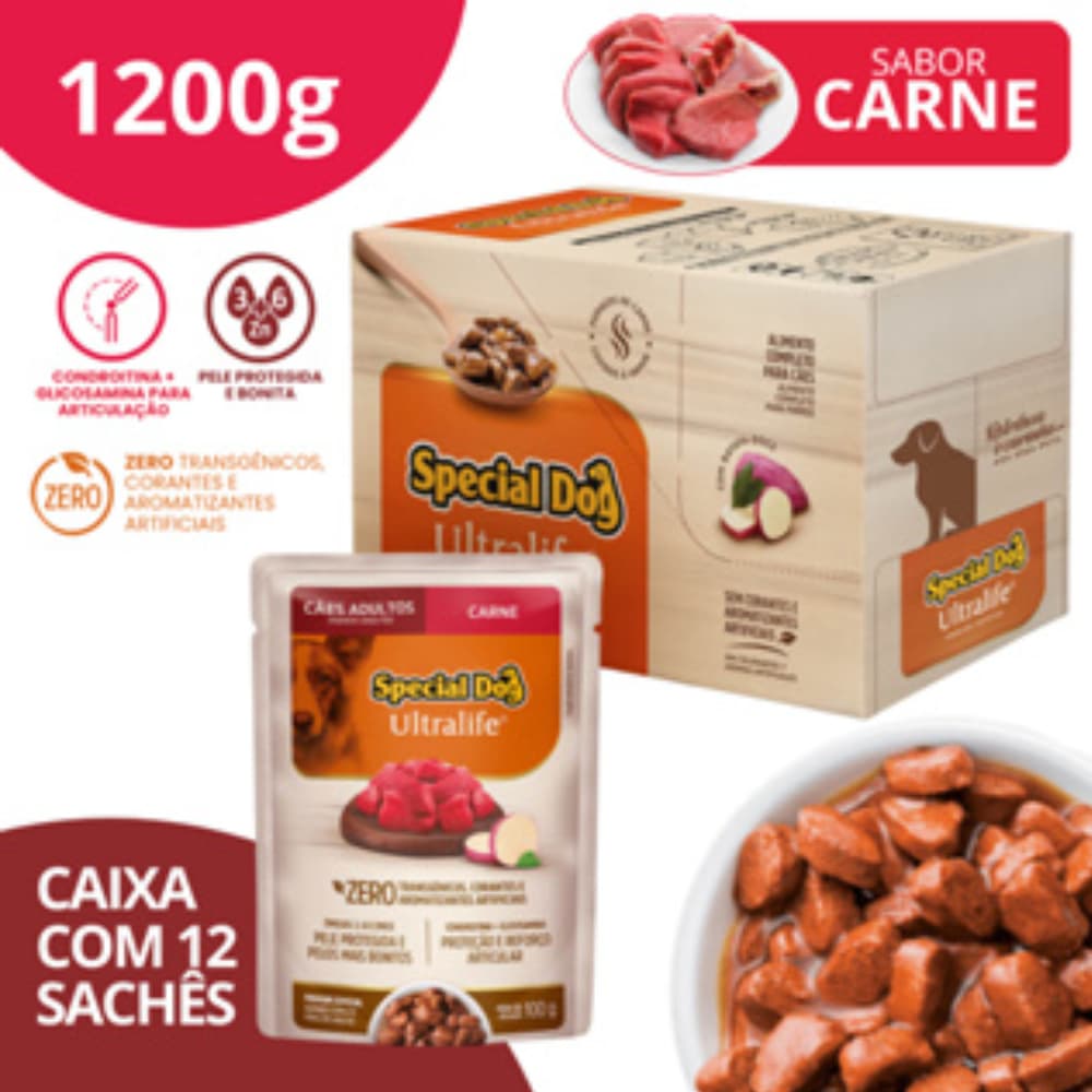 Sachê Ração Úmida Cachorro Adulto Special Dog Carne Batata 100g Kit 12 Unidades
