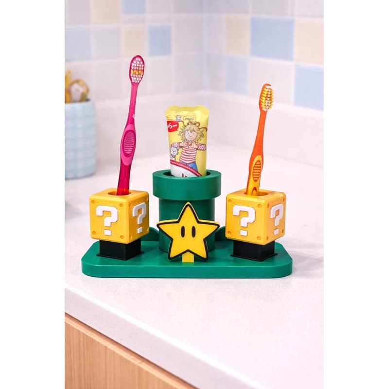 Porta Escova Infantil Super Mário Gamer Blocos | Suporte Escova e Pasta Criativo|Organizador Banheiro| Escova de dente