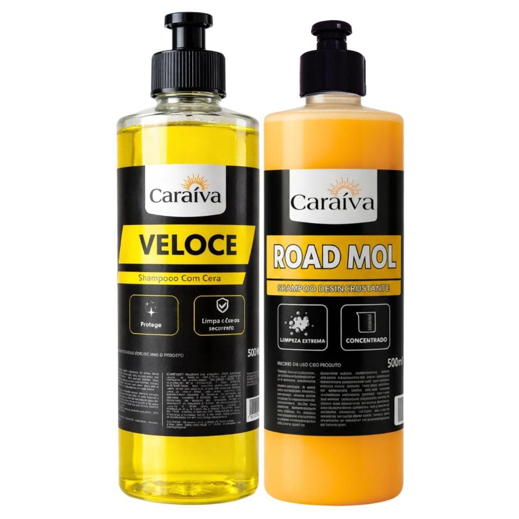 KIT LAVAGEM AUTOMOTIVA SHAMPOO COM CERA NEUTRO + SHAMPOO ROAD MOL LIMPEZA PRÉ LAVAGEM REMOVE TERRA BARRO