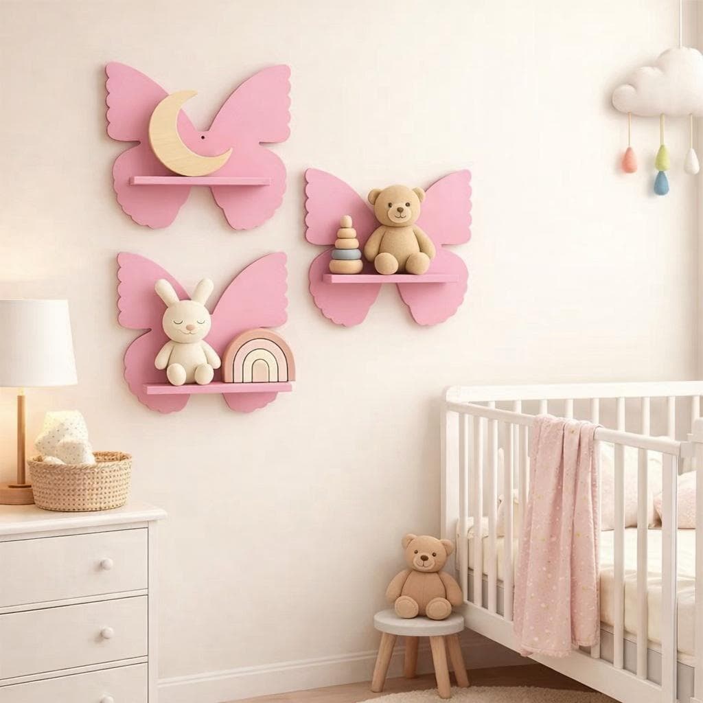 Kit 3 Prateleira Borboleta para Quarto Sala Infantil Bebê Menina