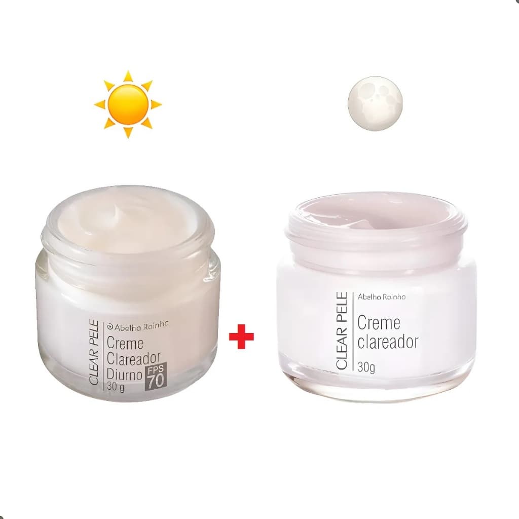 Kit Clear Pele Clareador Facial Diurno FPS 70 e Noturno - Abelha Rainha