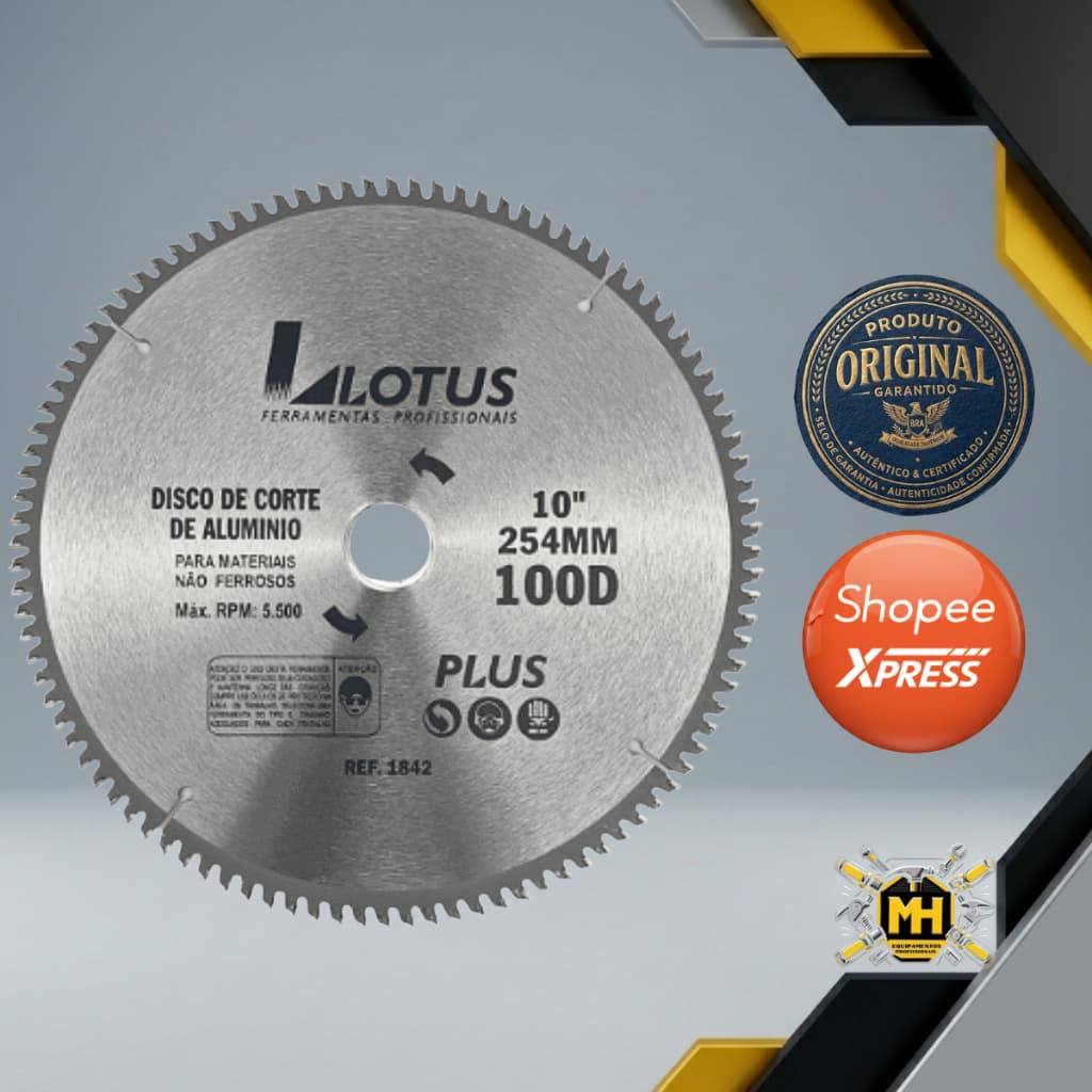 Disco Corte P/ Alumínio 254mm (10 Pol.) 100 Dentes Alta Durabilidade Uso em Serra Circular