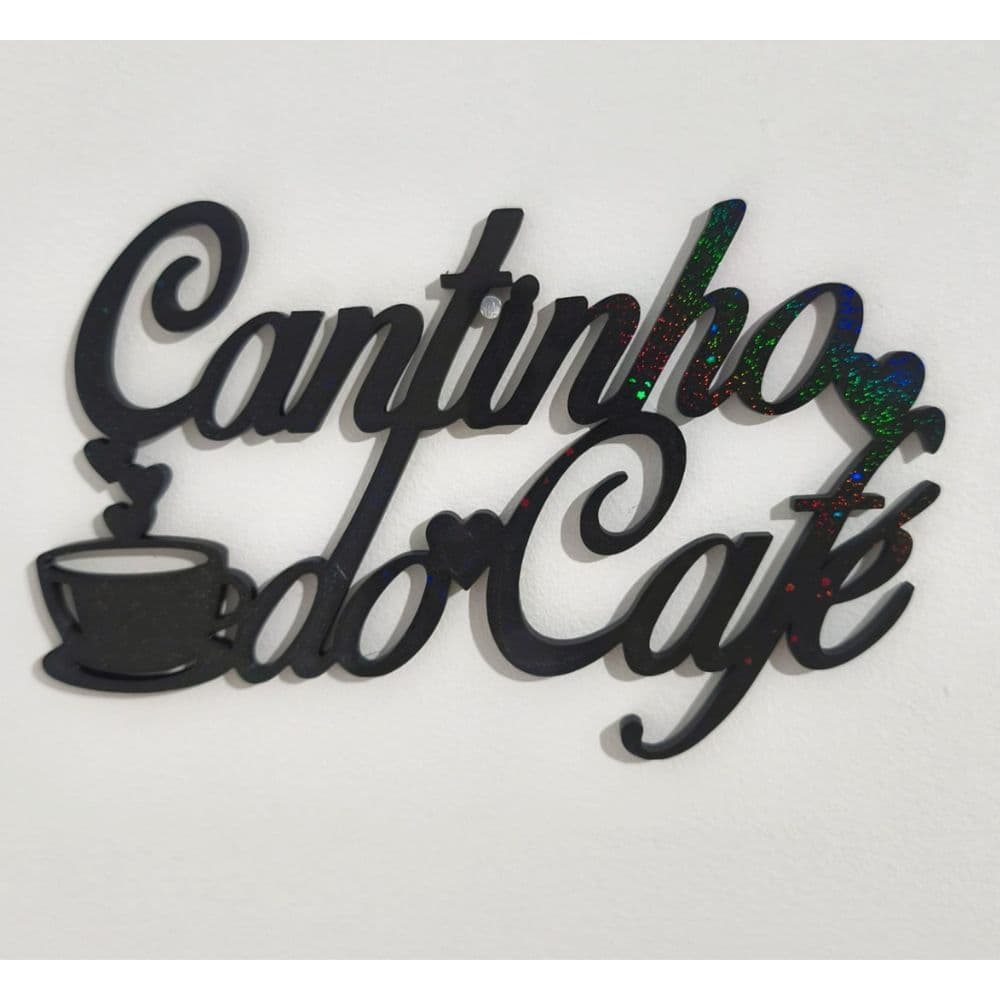 Placa Decorativa Cantinho do Café 23cm | Letreiro Café Parede Cozinha Bar MDF 3D Preto