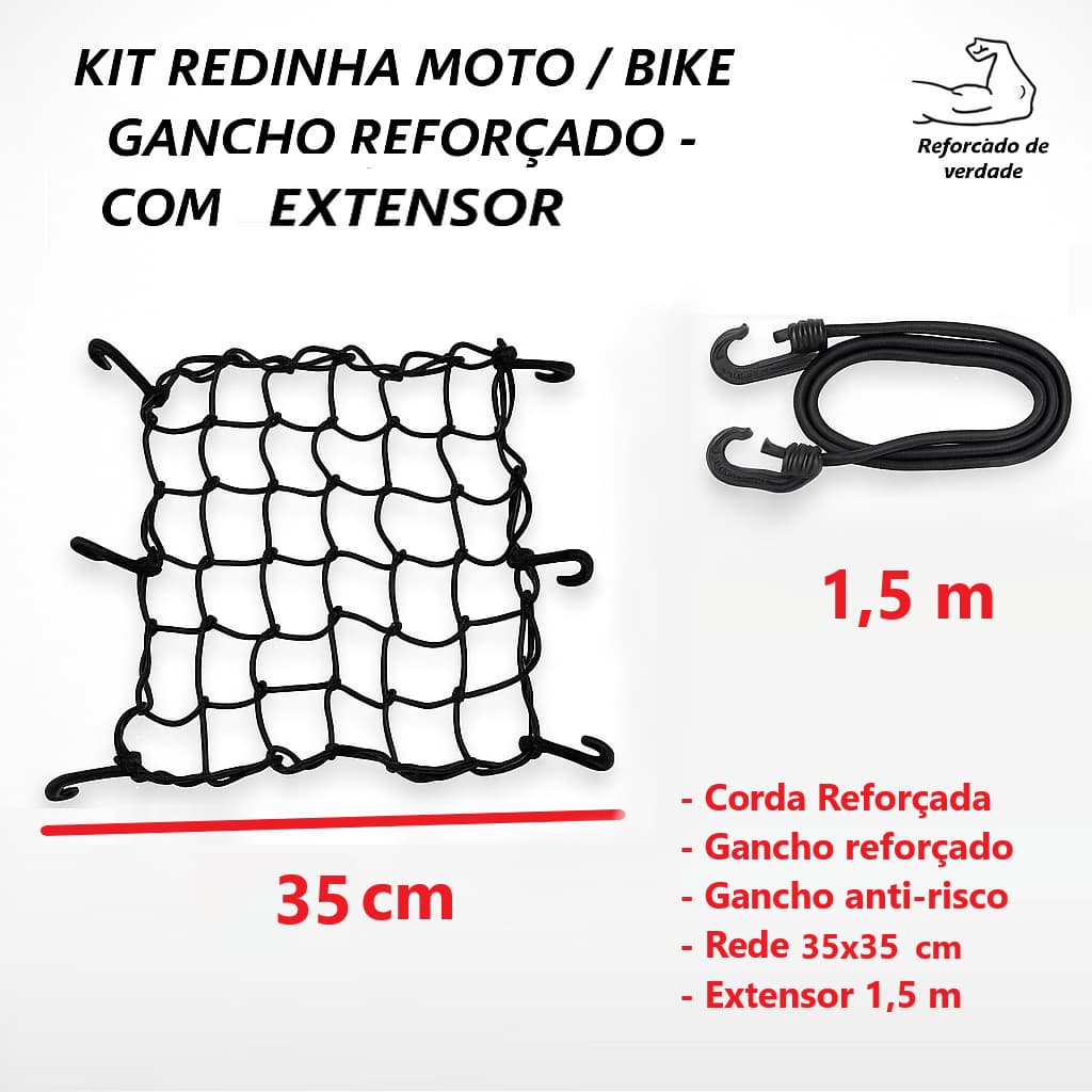 Redinha Rede Elástica Extensor Moto Bike Bicicleta Aranha Capacete Carga Garra Reforçado Plástico
