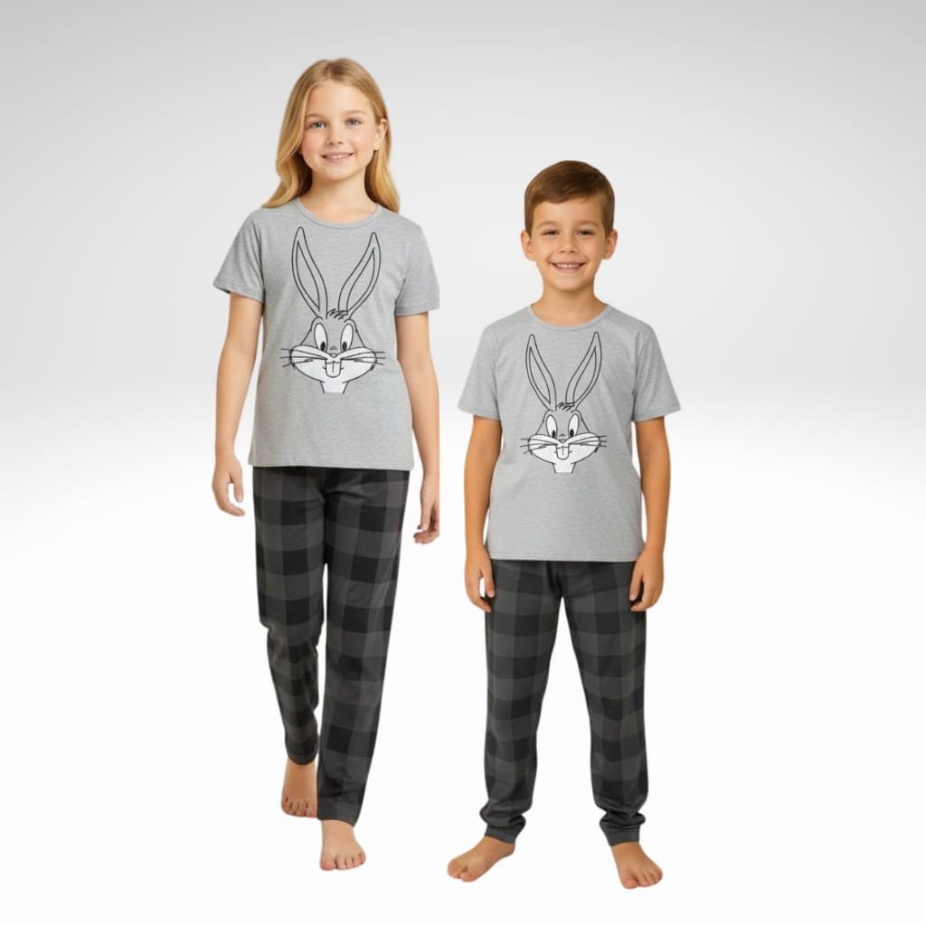 Pijama Infantil Personagens Pernalonga, Sonic, Meia Estação Manga Curta com Calça Malha PV Confortável Unissex Oferta