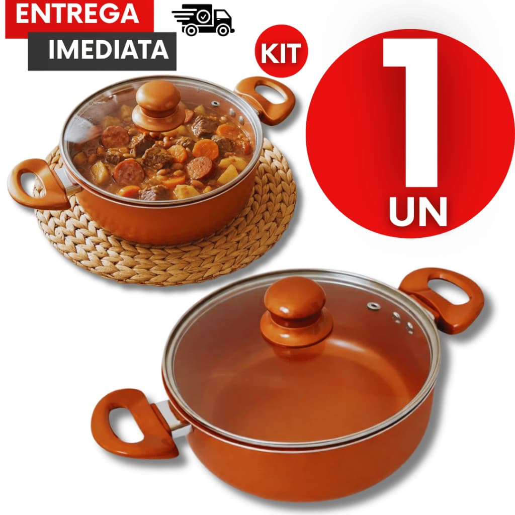 Jogo Caçarola Antiaderente com Tampa 20Cm Teflon Estilo Cobre Não Gruda Cozinha Utensílios