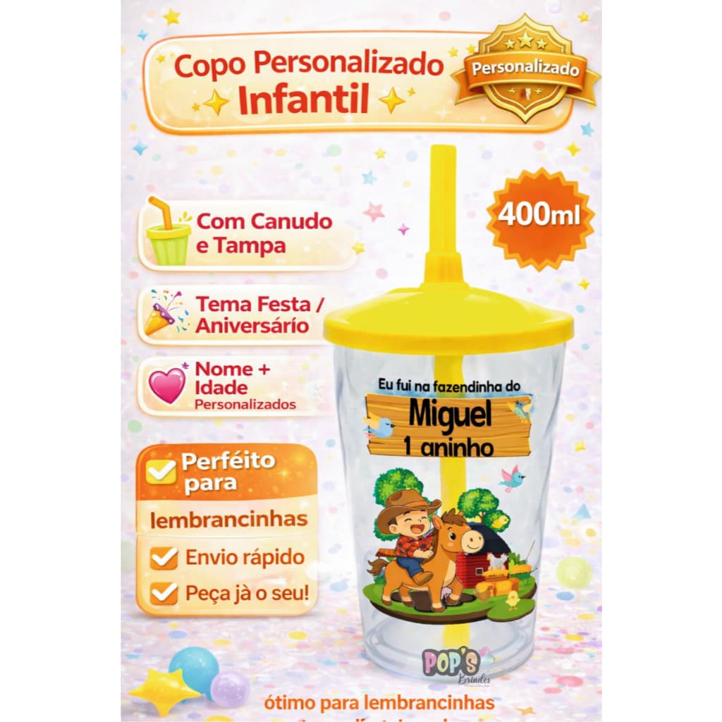 30 Copos Twister Shake C/ Tampa E Canudo Personalizado 400 ml