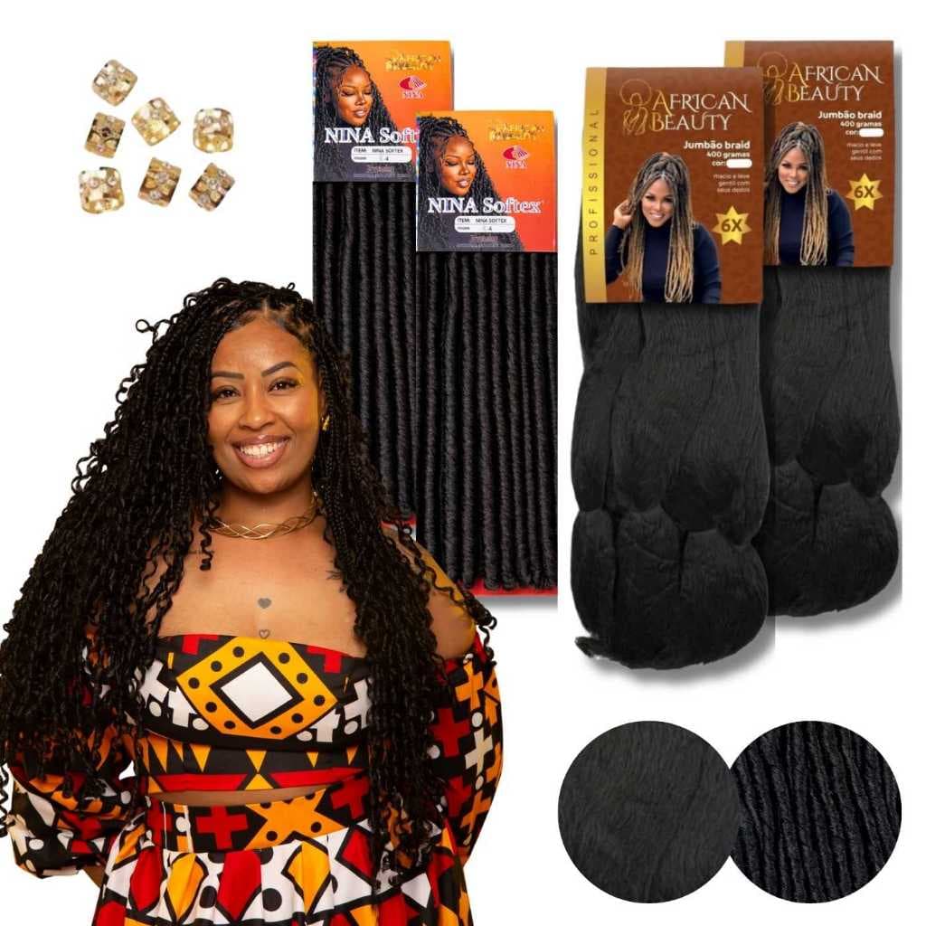 Kit Gypsy 2 Cabelo Jumbo Tranças Braid  E 2 Nina Cacheado 70g African Beauty