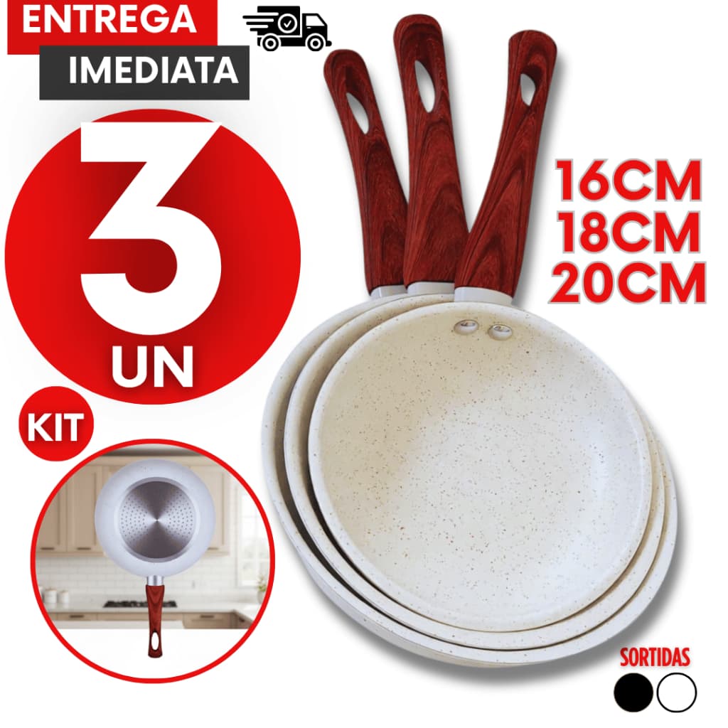 Combo Frigideira Indução Cerâmica Antiaderente Não Gruda Cozinha Menos Óleo 16/18 e 20Cm Frigideiras