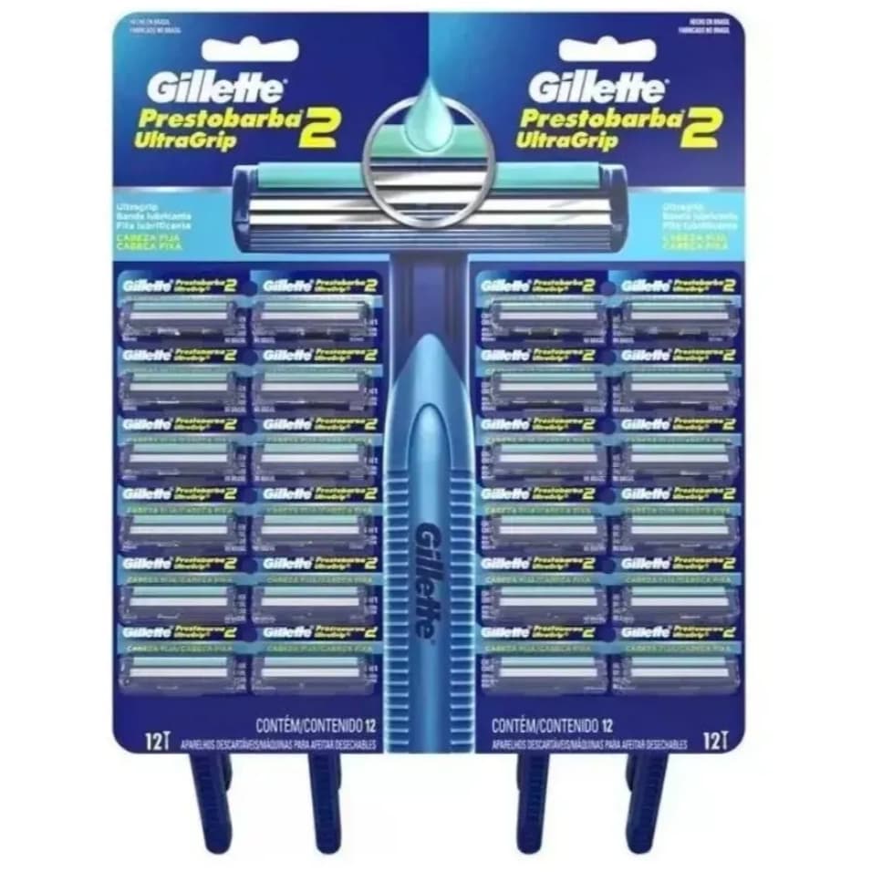 Aparelho Gillette Prestobarba 2 UltraGrip Azul - Cartela Com 24