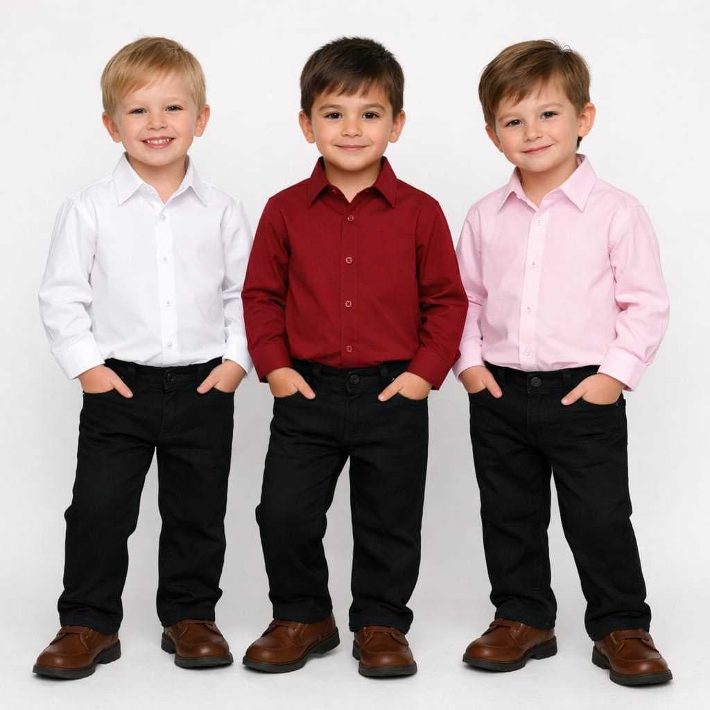 Conjunto Camisa Social Infantil Manga Longa Diversas Cores Calça Preta