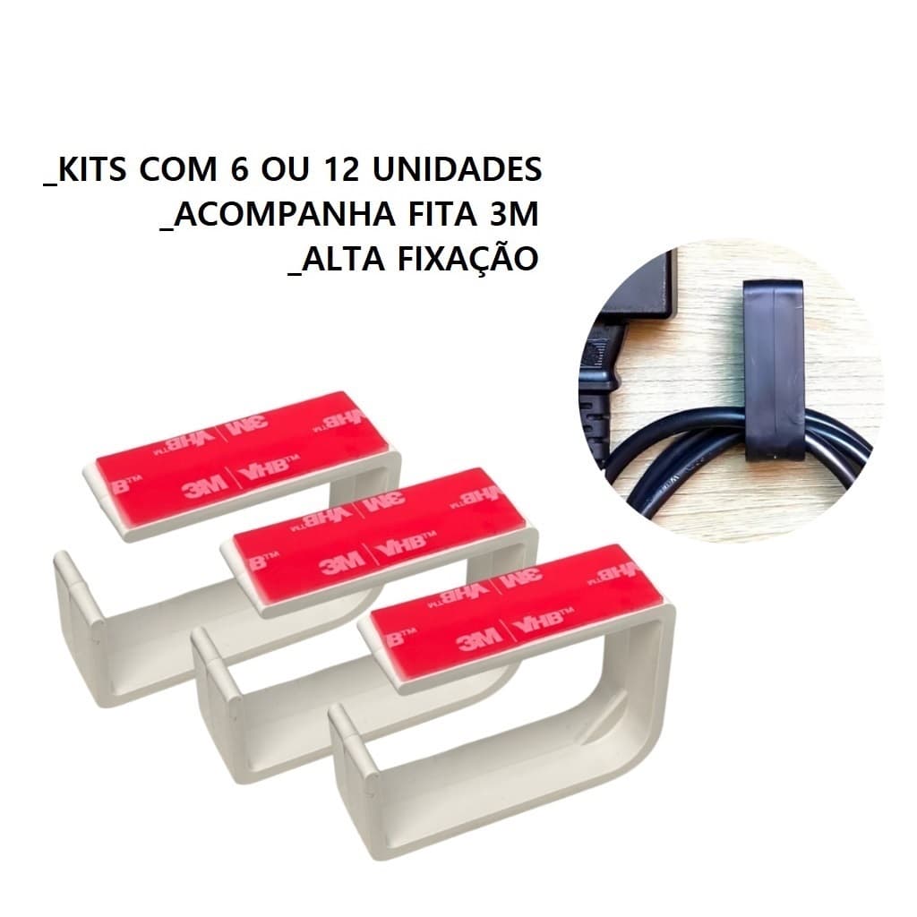 Kit 12 - 6 peças Organizador Cabos e Fios Fita 3M Original  Passa Fio Mesa Setup Gamer Papelaria