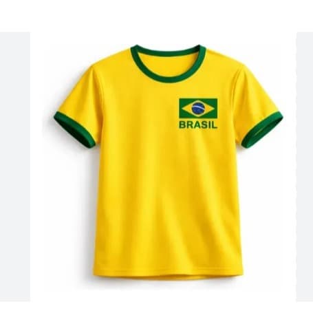 Camiseta Masculina Seleçao Brasileira Amarela com Verde Tamanho Único