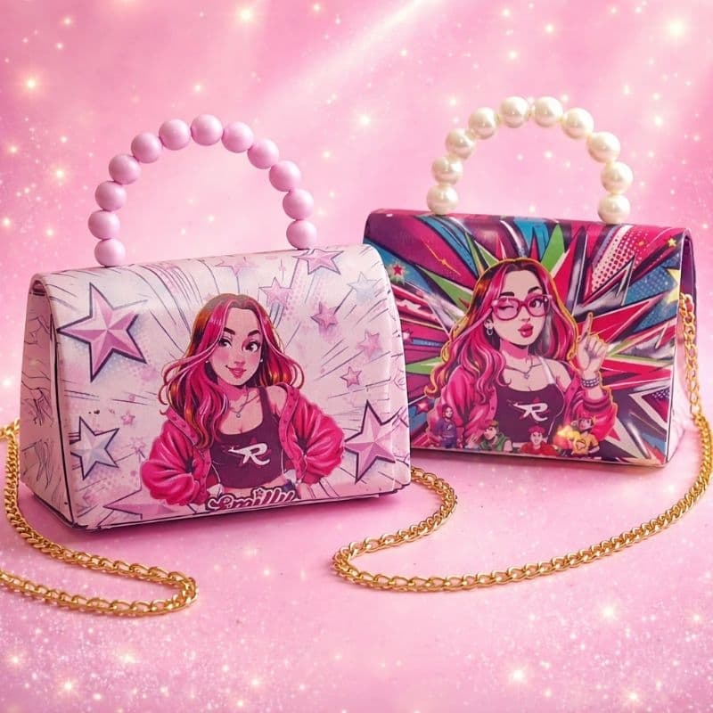 Bolsa Infantil Rosa Estilo Emilly Vick | Mini Bag Fashion com Corrente Dourada