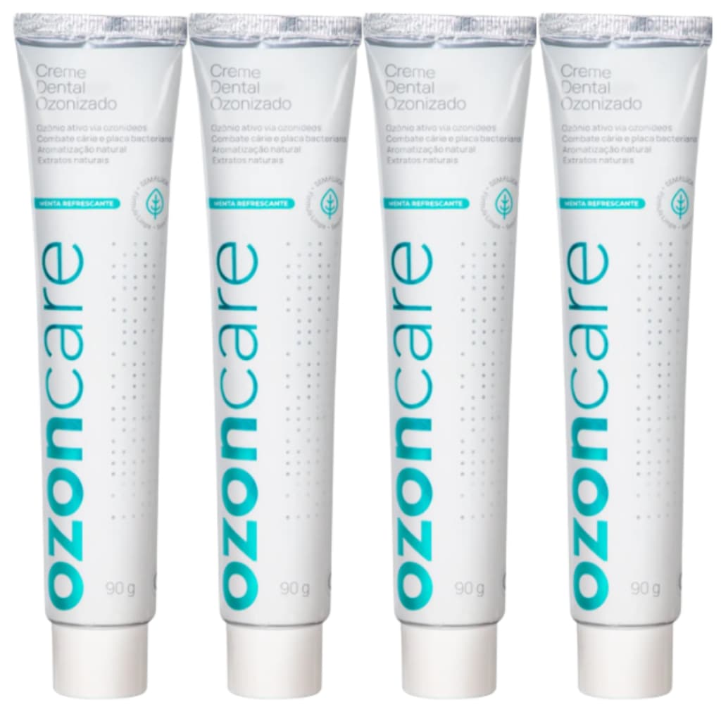 Kit 4 Creme Dental Ozonizado Natural Vegano Menta Sem Flúor Prevenção Cárie 90g Ozoncare