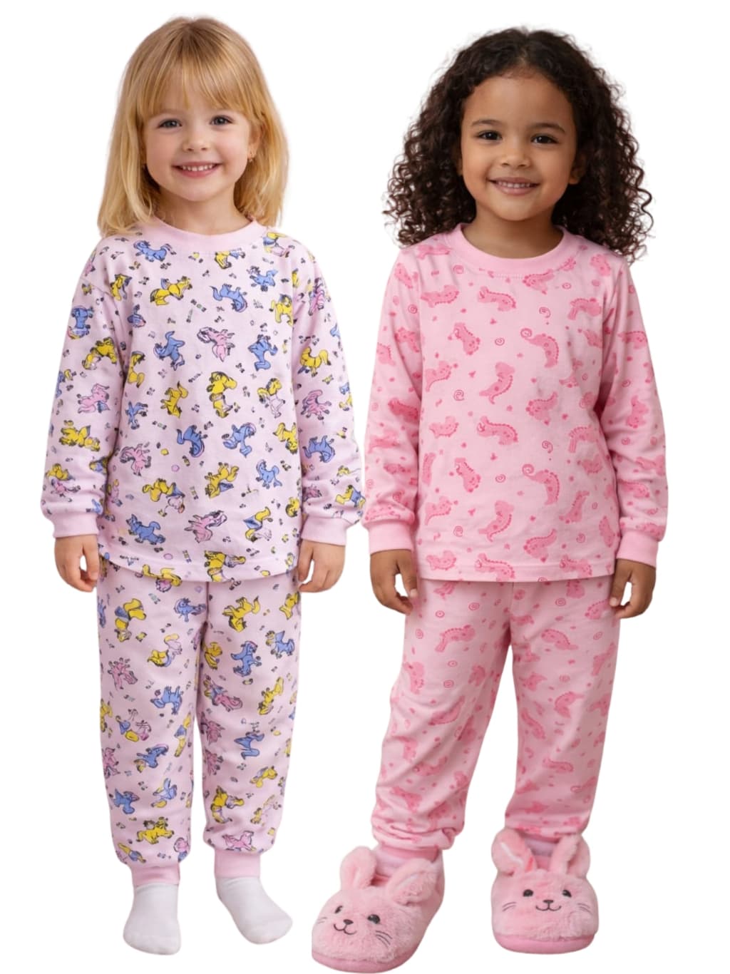Kit 4 Peças Pijama Feminino Infantil Inverno 2 Camiseta Manga e 2 Calça Poliéster + Viscose 1 ao 12 Afd