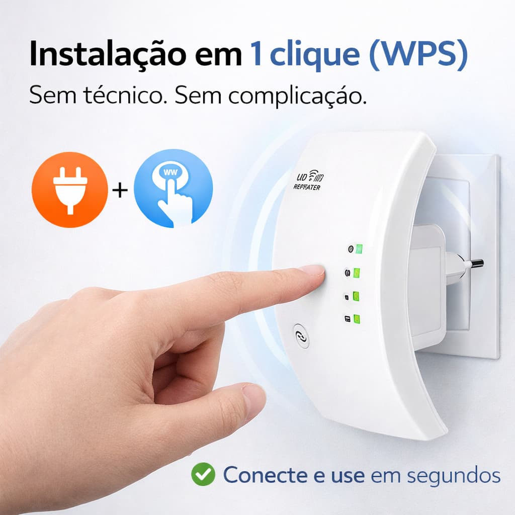 Repetidor WiFi 300Mb Bivolt Amplificador Sinal Internet 2.4GHz WPS LAN DR4  Extensor  Wireless  Casa