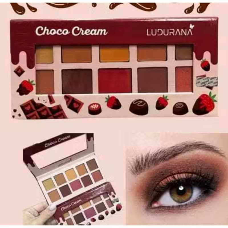 Paleta de Sombras Choco Cream Ludurana 10 Cores Matte e Cintilante Alta Pigmentação