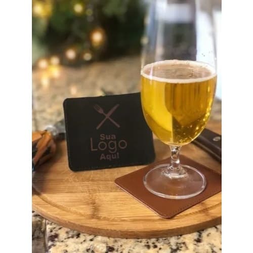 Kit 12 Porta Copo Couro Bolacha Cerveja Chopp Porta Descanso Dupla Face Personalizado Com Sua Logo