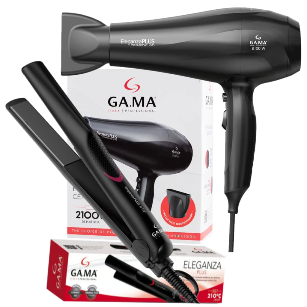 Secador GA.MA Italy Eleganza Plus Ceramic Íon 2100W e Prancha Eleganza Plus Ceramic Íon 210ºC