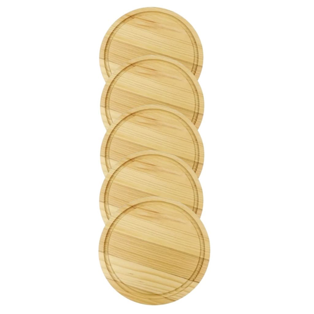 Kit 5 Tábuas Redondas Pizza Frios Madeira Pinus 35 Centímetros