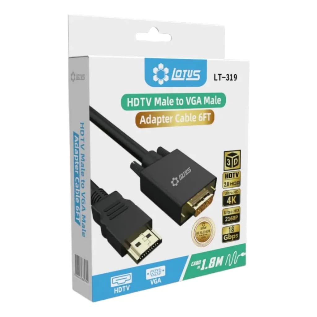 Cabo Conversor Adaptador HDMI Para VGA 1.8 Metros