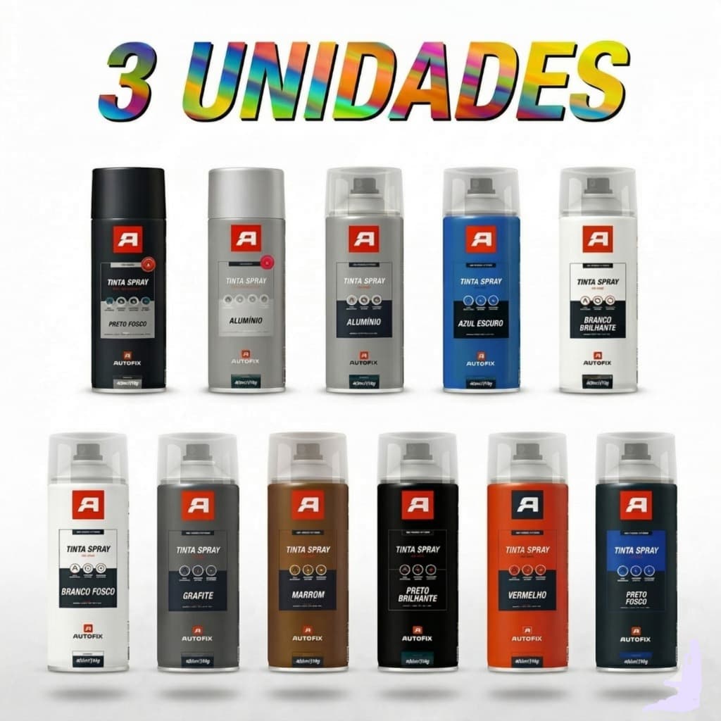 Kit 03 Tinta Spray Uso Geral 400ml Metal Madeira Autofix Aerossol