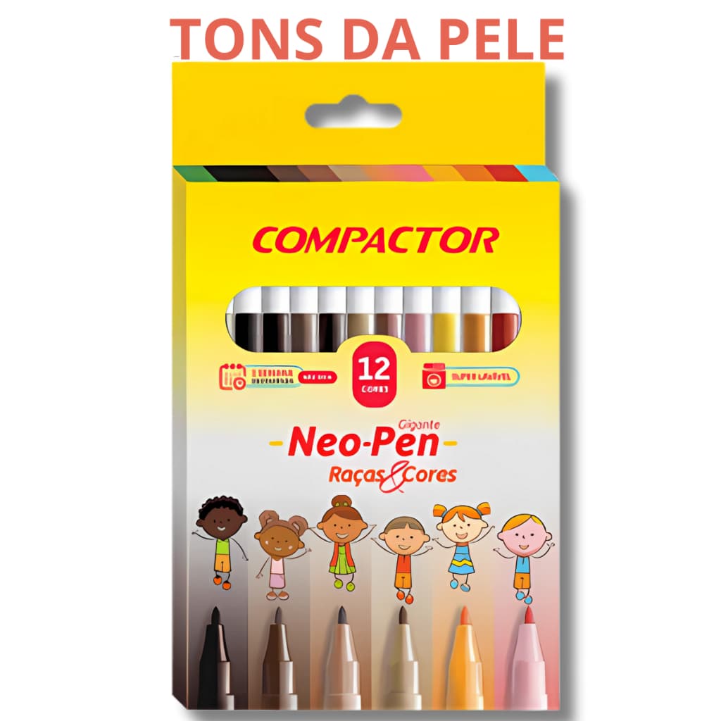 12 Canetinhas RAÇAS E CORES Hidrográficas Compactor Neo Pen Gigante