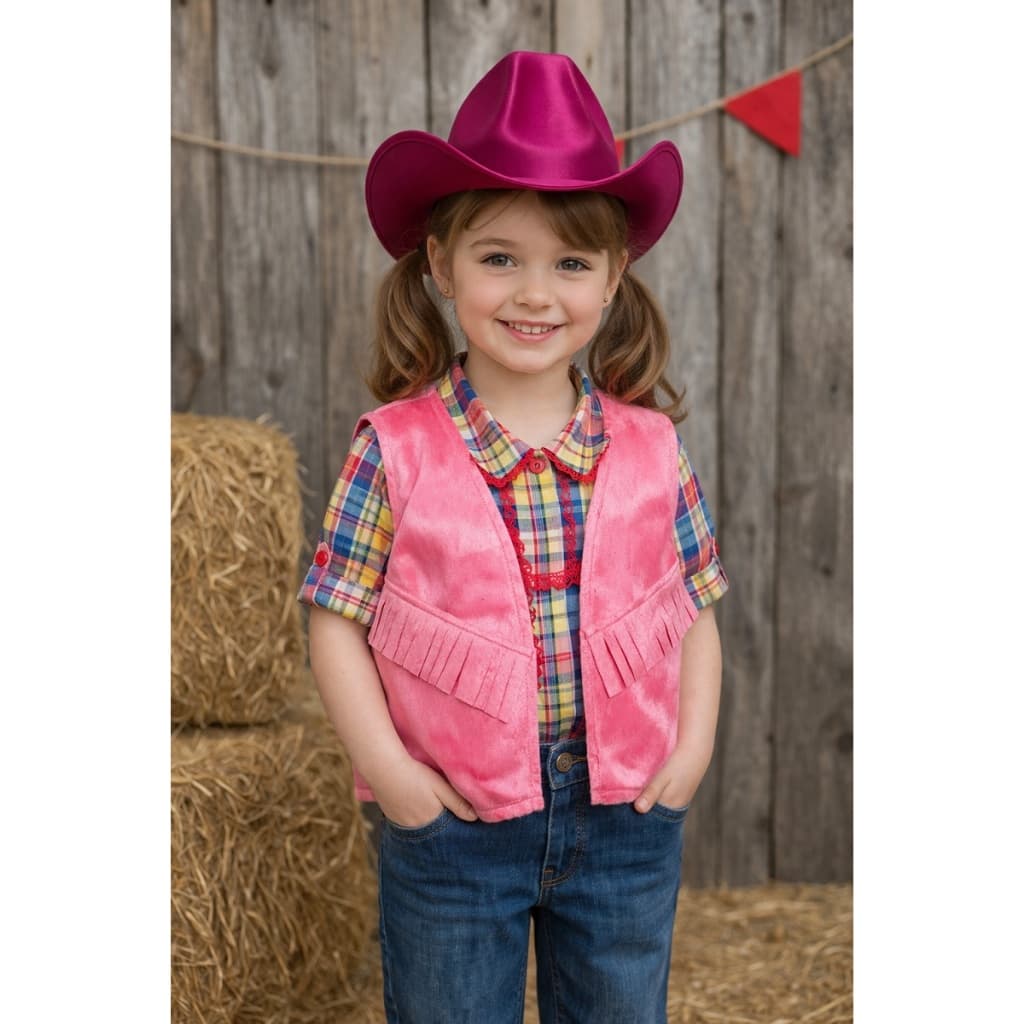Fantasia Festa Junina Infantil Cowgirl Rosa + Chapéu | Kit Country Menina São João