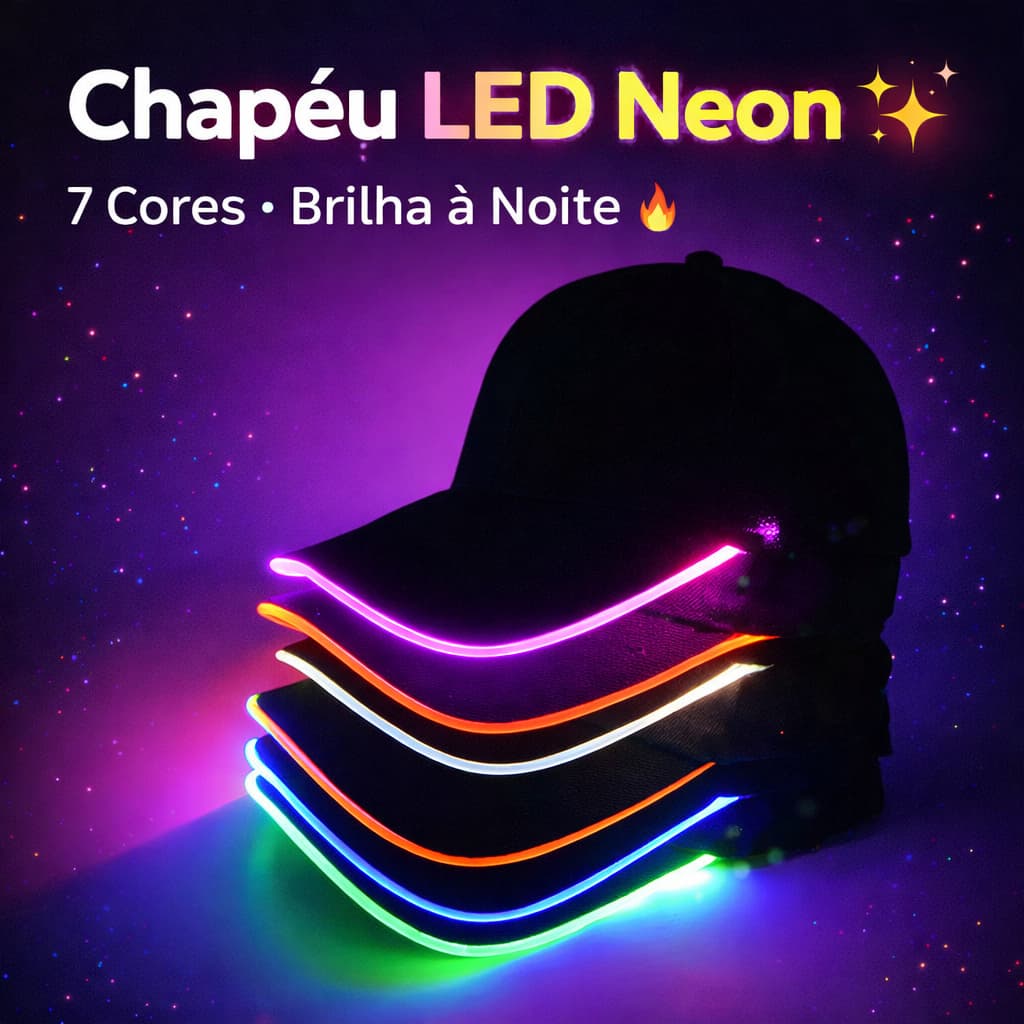 Boné de Beisebol LED Luminoso com Luz Colorida | Chapéu Snapback Moderno para Festa e Balada