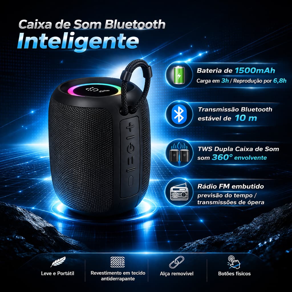 Caixa de Som IPX7 Impermeável com Bluetooth e Cartão TF, Ideal para Praia e Camping
