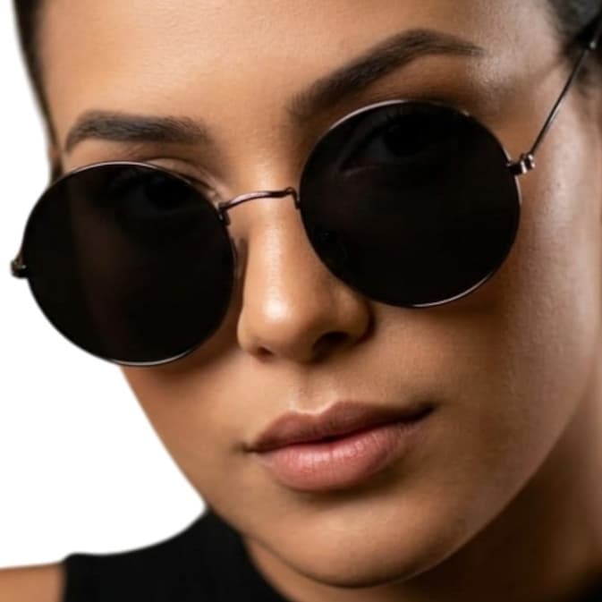 Óculos de Sol Redondo Retrô Metal Preto Lente Escura UV400 Estilo Rock Fashion Unissex MD-30