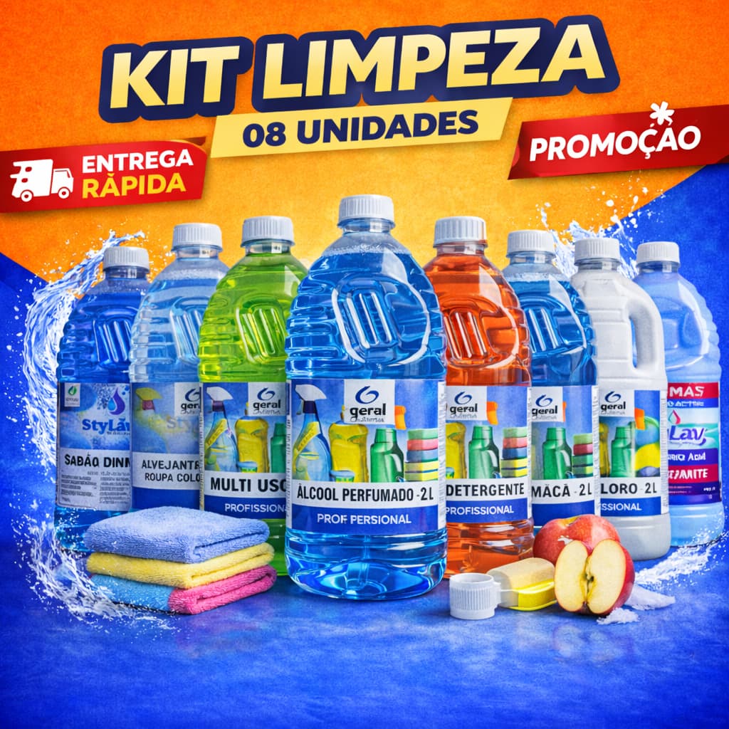 Kit Limpeza Completa 08 Produtos Profissional 2L