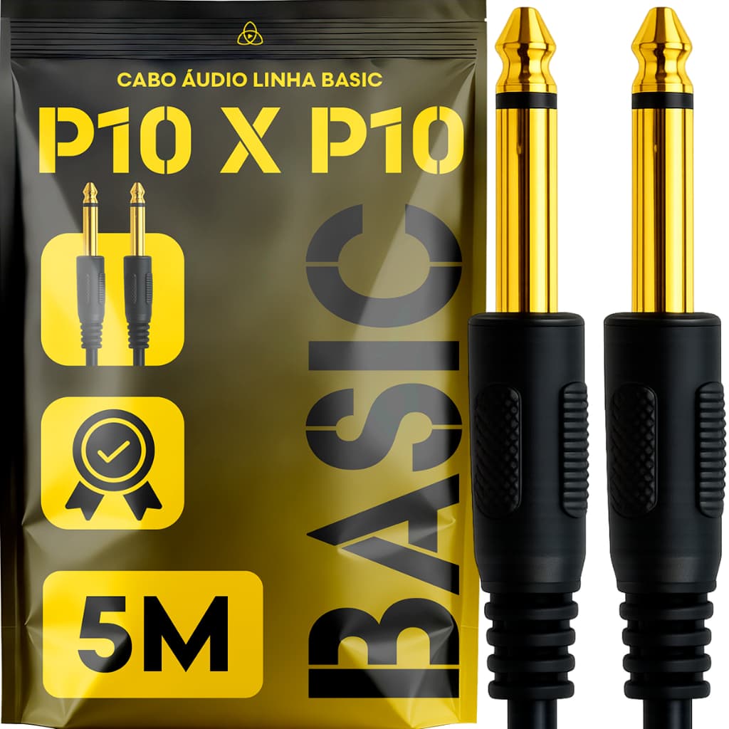 Cabo De Áudio Mono P10 Para P10 5 Metros Profissional Conectores Metálicos Reforçados Alta Resistência