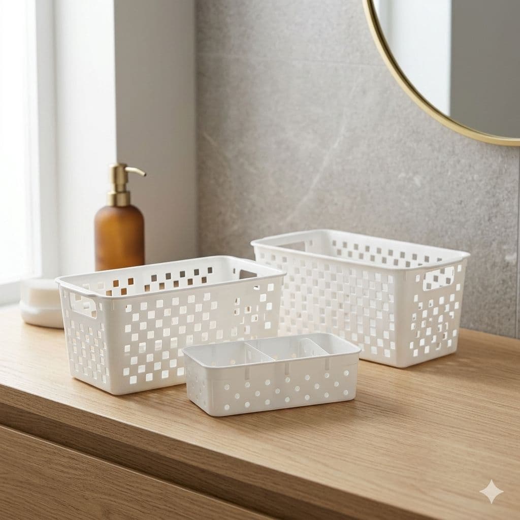 Kit 03 Organizadores Multiuso Branco Armário Cozinha Banheiro Lavanderia Material Escolar Plastico Resistente Paramount