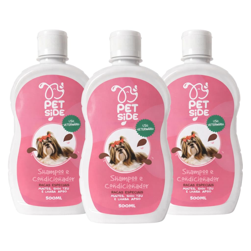 Kit 3 Shampoo & Condicionador Para Cães Shitzu Lhasa Apso Maltês Pelagem Longa