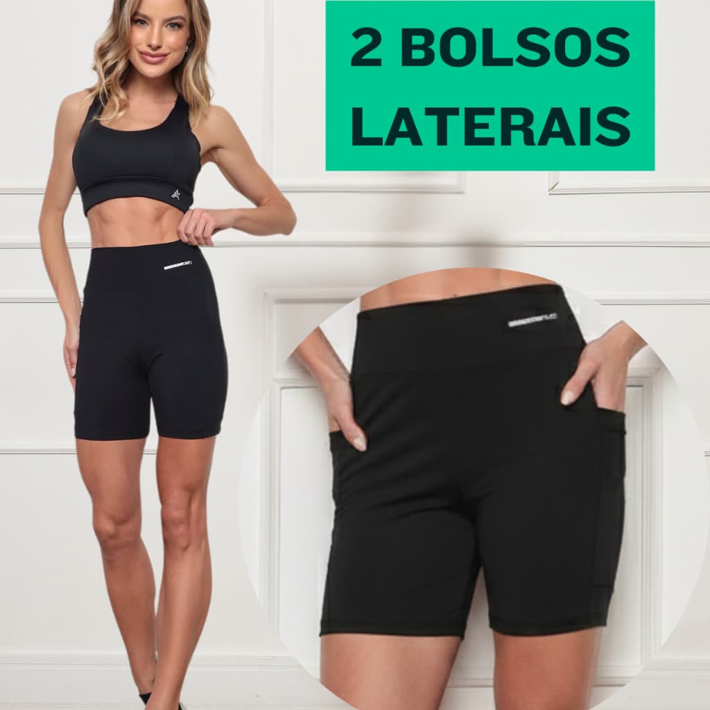 Short Bermuda Corrida Academia Poliamida Sem Transparência Confortável Com Dois Bolsos