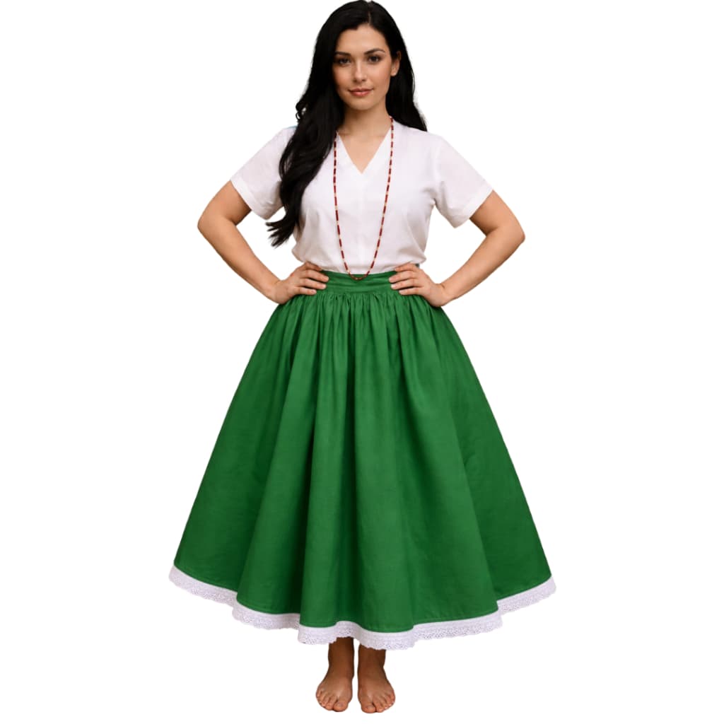 Saia Umbanda e Candomblé Oxford Verde 3.00M ou 2.30M de roda com Renda Premium