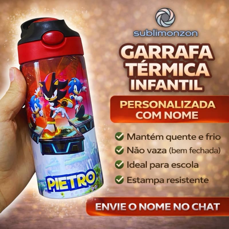 garrafinha infantil SONIC garrafinha térmica com nome